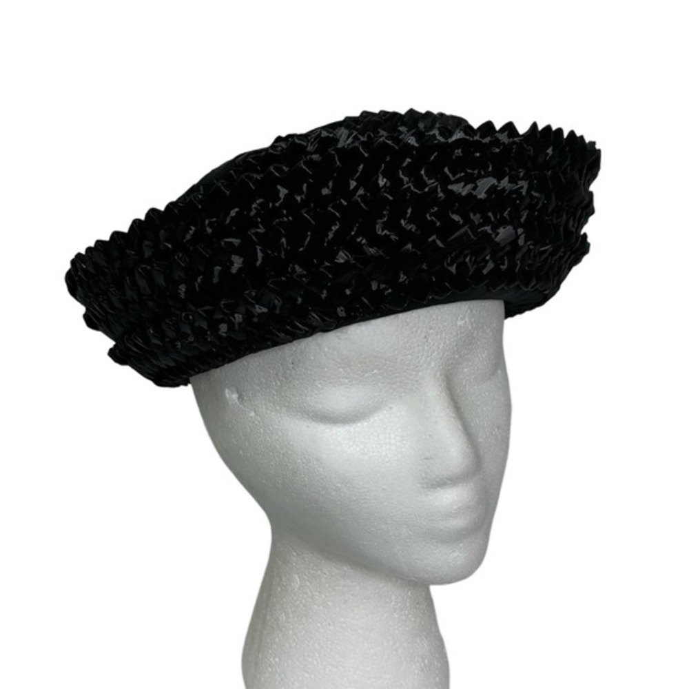 Vintage 60s Mod Valerie Mode  Black Straw Pill Box HAt